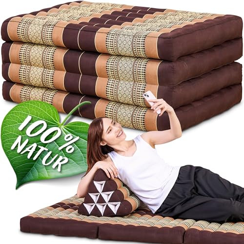 Namasdee Klappmatratze 200x80x8cm mit 100% natürlicher Kapokfüllung (Braun)