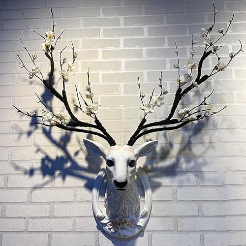 Hirschgeweih deko Tierkopf Wanddekoration, geweih deko größerer künstlicher Hirschkopf, rustikale Wanddekoration, Hirschgeweih, moderne Kunst-Wanddekoration, künstliche Tierkopf-Wanddekoration(Wit,80x