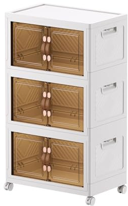 Hode Stackable Large Plastic Storage Boxes with Lids 47L*3, White Collapsible Foldable Storage Box with Wheels, Storege Organiser for Office Bedroom Living Room Toys Clothes