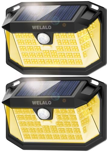 Solar Security Lights, 188 LED Solar Motion Sensor Lights, IP65 Waterproof Solar Lights Outdoor Garden, 3 Modes PIR Solar Powered Wall Lights for Outside Garden Fence Door Yard (2 Pack, Warm White)