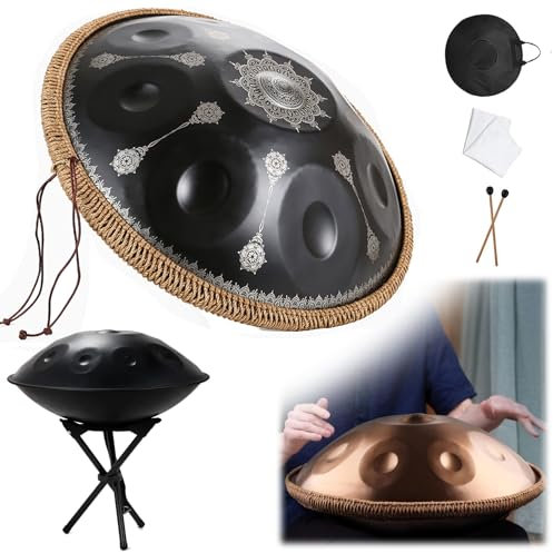9 Noten Handpan 22 Zoll D-Moll Kurd Handpan-Trommel Percussion Hangdrum Für Klangheilung, Persönliche Meditation D-Moll 440 Hz/432 Hz 55 CM Stahlhandtrommel Handpan Handpan Drum(Mandala,9 Notes (432Hz