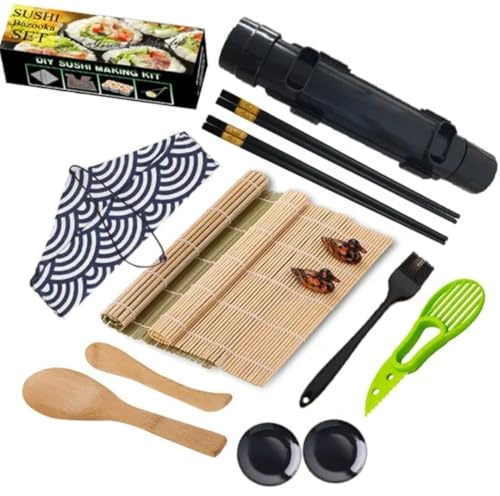 SARBANO All-in-One Sushi Making Kit – Complete Sushi Rolling Kit with Sushi Bazooka, Bamboo Mats, Sushi Knife, Rice Mold, Chopsticks, Sauce Plates, and Step-by-Step Guide for Beginners