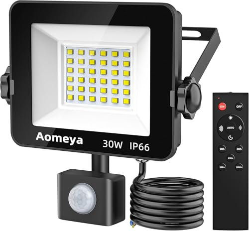 Totofac Lampes de Sécurité 30W avec Détecteur de Mouvement Extérieur avec Télécommande IR, 3000lm, Blanc Froid, Lumières Extérieures, Alimentées sur Secteur, IP66, pour arrière-cour, jardin