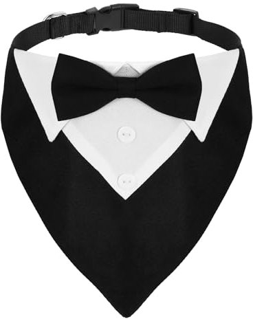 Formales Hunde-Smoking-Bandana, Hund Smoking Bandana Halsband, Hund Tuxedo Baumwolle Bandana Hundehalsband, Formale Hochzeit Party Hundehalstuch, Verstellbar Krawatte Haustier Anzug Fliege Bandana, L