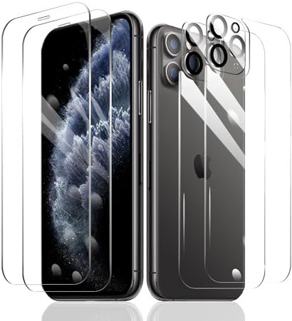 2 Stück Schutzfolie für iPhone 11 Pro Max + 2 Stück Kameraschutz + 2 Stück Rückseite Schutzfolie mit einfachem Befestigungswerkzeug, Panzer Schutz Glas, Display Schutzfolie aus gehärtetem Glas