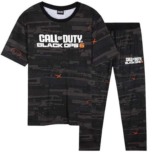 Call of Duty Pyjama Herren Schlafanzug Baumwolle Black Ops 6 Männer Pyjama Set 2-Teilig COD Gamer Geschenke für Männer (L, Schwarz)