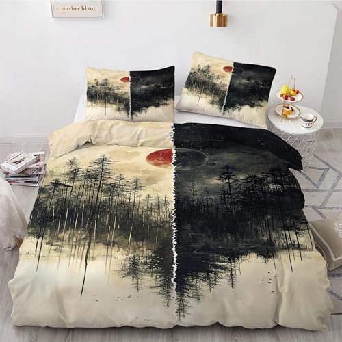 BSYYZQC Bettwäsche 135x200 Wald Bettbezug Japanischer Stil Bettwäsche-Sets Mikrofaser, 1 Bettbezüge und 2 Kissenbezüge 80x80 cm, Bettwaesche 3 Teilig Mit ReißVerschluss