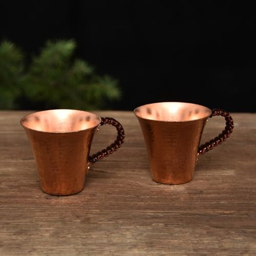 RYHMHA Handmade Pure Copper Teacup, Pure Copper Teacup, Hammered Mugs Set of 2