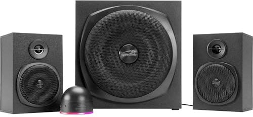 Speedlink Gravity LT Haut Parleurs PC Système sonore 2.1 Bluetooth - avec subwoofer en Bois, Système Enceintes Actifs 80 Watts, Jack 3,5mm AUX, télécommande de Bureau RGB, Noir