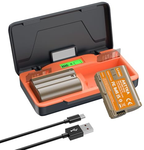 AKTTKA EN-EL15C Battery 3000mAh (Pack of 2) - 20W Fast Charging Kit with LCD Display & SD Card Organiser - Compatible with Nikon Z8, Z7, Z6, Z5, Z7II, Z6II, Z6III, D7500, D7200, D750, D850, D880, D780