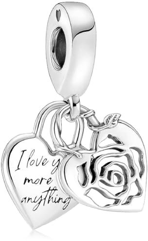 MSPOVOF Rose Herz Vorhängeschloss Charms 925 Sterling Silber 5A Zirkonia Anhänger für Armband Halsketten Schmuck Geschenk für Damen Frauen