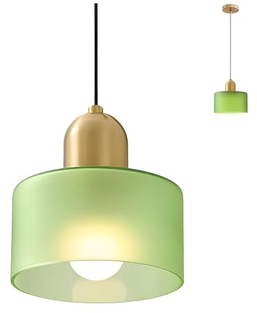 LFsem Moderne Bunte Glas Pendelleuchte mit Goldakzent, Höhenverstellbares 200cm Kabel, E27 Fassung Deckenleuchte Hängelampe für Kücheninsel,Esstisch, Wohnzimmer, Schlafzimmer, Café (Mattes Grün)