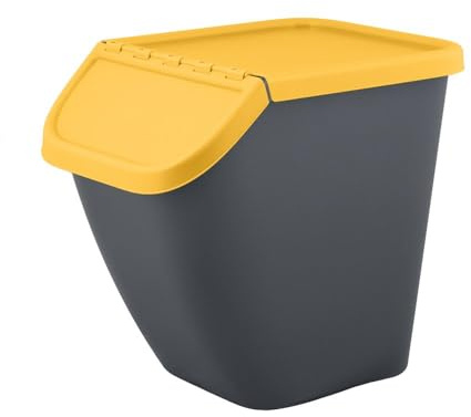 Sorting Waste Bin Recycling 23L Trash Segregation Stackable Lidded 5 colour Paper Plastic Glass (1, Yellow)