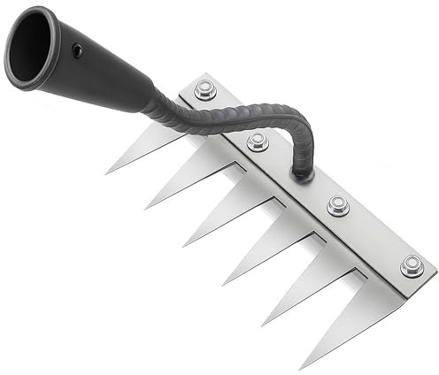 STFALI Râteau de jardin à 6 dents en acier au carbone - Main de scarificateur - Râteau de jardin multifonction en métal - Outil portable pour la cour et le jardin, pour désherber, desserrer et semer