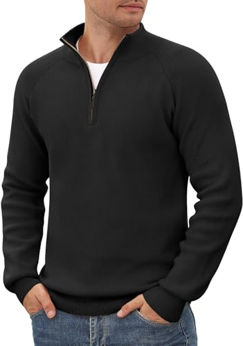 TOMEEK Pullover Herren Winter 1/4 Zip Baumwollmix Neck Rollkragen Strickpullover Langarm mit Reißverschluss für Herren Sweate Pulli Business Herrenpullover