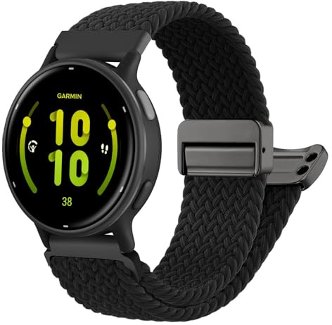 ZOCOVIN 20mm Magnetisches Geflochtenes Nylon Armband Kompatibel mit Garmin Vivoactive 5/Vivoactive 6/Venu Sq 2, Dehnbares Ersatzarmband für Garmin Forerunner 55/165/245 Damen Herren
