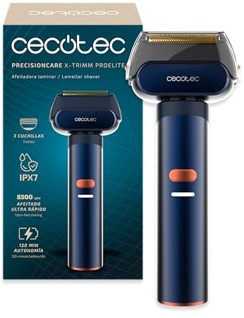 Cecotec PrecisionCare X-Trimm ProElite Profi-Laminierrasierer, Aluminium, 8500 U/min, 3 Titan-Klingen, 3 Geschwindigkeiten, Betriebsdauer 2 Stunden, IPX7 wasserdicht, ideal für Reisen