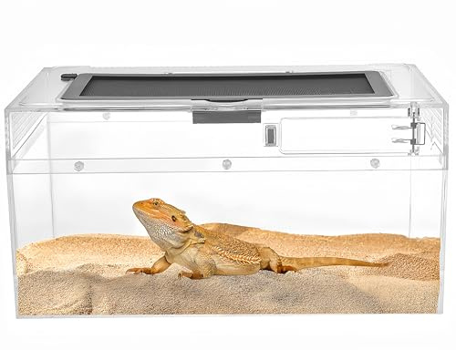 Reptile Tank 30×18×15cm PC Clear Reptile Terrarium 360° View Insect Feeding Breeding Box with Top Vent Feeding Hole, Multipurpose Tarantula Enclosure for Spider Small Fish Snail Lizard Turtle