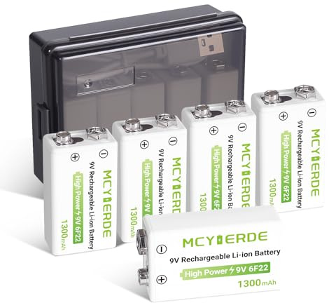 MCYIERDE 9Volt Lithium Batteries 5 Pack Long-Lasting with USB-C Cable