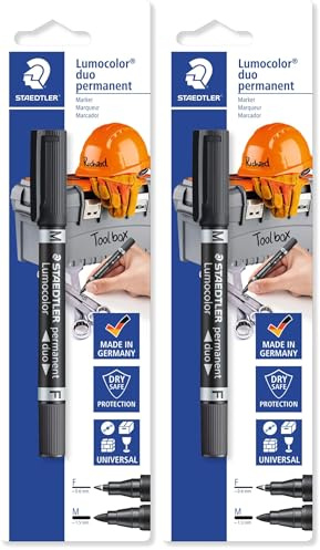 STAEDTLER Doppel-Marker für Heimwerker Lumocolor duo permanent, zur Beschriftung großer und kleiner Werkzeuge und Werkzeugboxen, 2 Spitzen F+M, wasserfest, Made in Germany, Schwarz, 348-9 BK-1