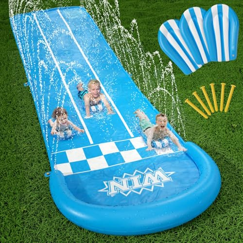 Jasonwell Toboggan aquatique pour pelouse – 6 m – Toboggan aquatique robuste pour enfants et adultes avec arroseur d'éclaboussures N 3 bodyboards arrière-cour été extérieur jouets aquatiques (course à