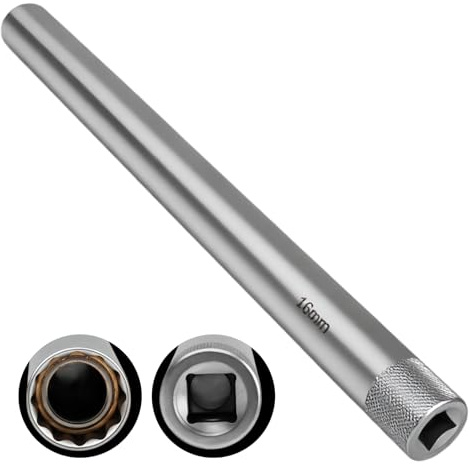 RowGlow douille bougies 16mm 3/8 12 pans longue 250mm, douille longue 16 mm 12 pans 3/8 auto, acier au chrome-vanadium (16mm)
