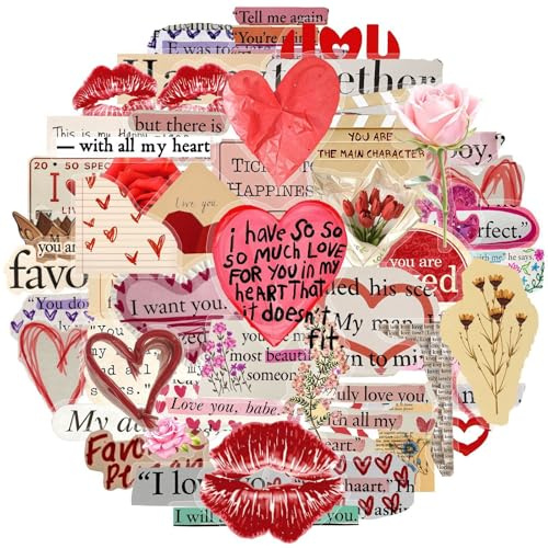 50 Stück Graffiti Liebe Sticker – Sticker für Handyhülle, Aesthetic Stickers, Wasserfeste PET Aufkleber für Laptop, Skateboard, Koffer, MacBook, Fahrrad, Journal, Scrapbooking