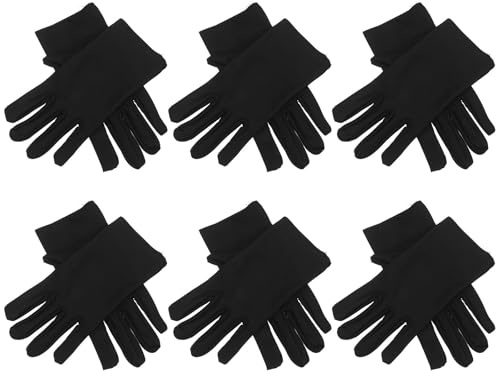 GRIRIW 6 Pairs Black Cotton Gloves Thin Breathable Gloves for Jewelry Handling and Cd/dvd Use Flexible Scratch-preventing for Men and Women Personal Use