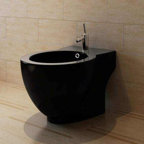 LoogCape stående bidé golvstående keramik svart 58 x 40 x 40 cm med 35 mm kranhål för rengöring och hygien i badrum, lämplig för toalett och toalett