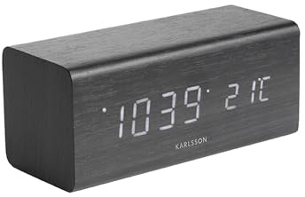 Karlsson Alarm Clocks LED Alarm Clocks KA5652BK | Rectangle - Skandinavisch - Veneer Wood - Alarm Clock - Alarm Clock for Bedroom - For Bedroom and Office