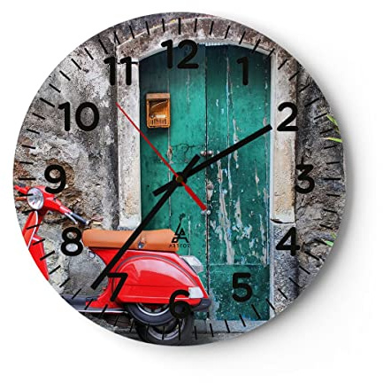 ARTTOR Moderne Glasuhr 40x40cm Rund Wanduhr Autos Reisen - 2571 | Roller Transport Italien Glas Analog Wanduhr Lautlos Wanddekoration Wohnzimmer Küche Wanddeko Küchenuhr Geräuschlos ARTTOR