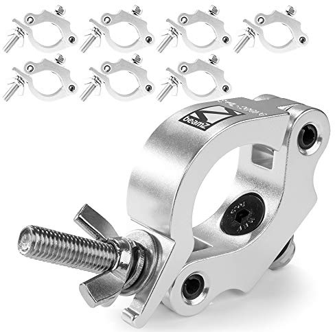 8x BeamZ BC50-200 Half Coupler O-Clamp Truss Lighting Clamps Set, Heavy-Duty Aluminium Stage Mounting for DJ Fixtures, Theatre & Events, SWL 200kg, 48-51mm Tube Compatible