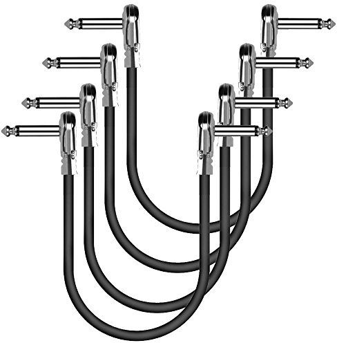 OTraki Guitar Patch Cables L Type 4 Pack Premium Copper 0.3m Patch Lead 1/4 6.35mm Right Angle Plugs Flexible Adjustment Instrument Cable 1ft Audio Cord for Effect Pedals, Pancake Type Connector