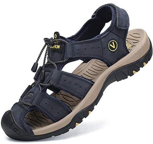 FLARUT Sandalias Deportivas Hombres Verano Exterior Senderismo Zapatos Trekking Casual Zapatos de Montaña Cuero Sandalias de Playa