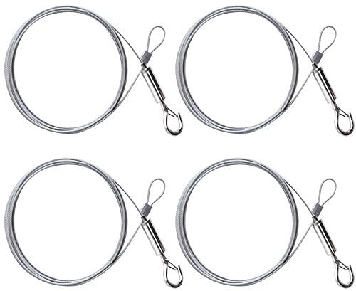 KLYNGTSK 4 Stück Drahtseil Einstellbar Stahlseil Edelstahlseil mit Schleife und Haken 2m x 1,5mm Edelstahl Draht Seil zum Aufhängen von Lampen Bilderrahmen Kleidung, Tragfähigkeit 30KG
