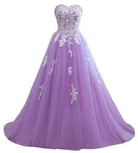Zorayi Damen Elegante Spitze Tüll Ballkleid Brautkleider Lange Abendkleid Festkleider Flieder Größe 44