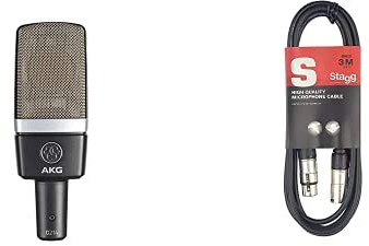 AKG C214 Professionelles Großmembran-Kondensatormikrofon & Stagg Mikrofonkabel 3 Meter - 1x XLR Male - 1x XLR Female, Black