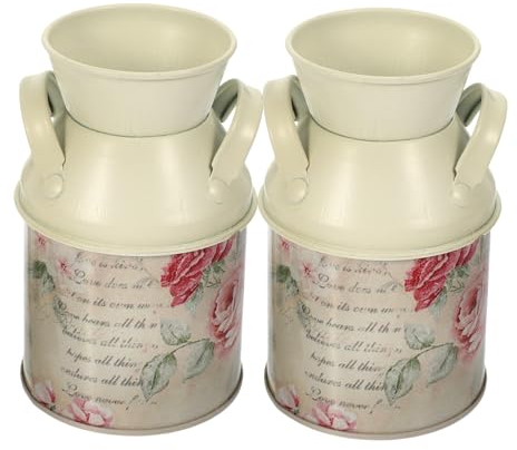 EXCEART Jarrón Rústico 2 Piezas Florero Rústico con Mango Florero Vintage Mini Jarra de Leche Jarra Decorativa para La Decoración de La Casa de Jardín Jarrón De Metal