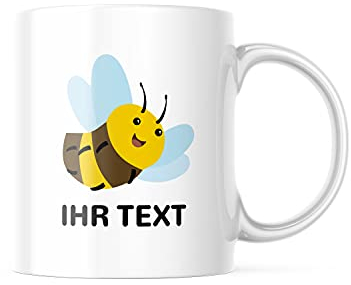 STEMPEL-FABRIK – personalisierte Tasse mit Namen – Kaffeetasse mit Wunschtext individuell gestalten – Geschenk für beste Freundin & Co – Keramiktasse beidseitig bedruckt (330 ml | Biene)