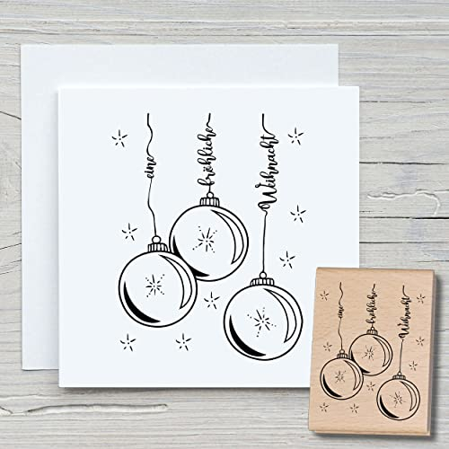 NEWSTAMPS Stempel Weihnachtskugeln Motivstempel aus Holz & Gummi zum Karten und Geschenke basteln, Holzstempel für Weihnachten, Weihnachtskarte, Tannenbaum, Scrapbook, Textilstempel, Deko, Freunde