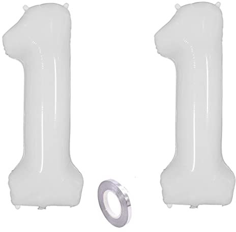 Weiß Luftballons Zahl 11. Geburtstag deko Mädchen Junge,Zahlen Ballon 11 Geburtstag deko, 40 Zoll Heliumballon 11 jahre Geburtstagsdeko Mädchen Junge Aufblasbar Helium Folienballon 11 Weiß（11）