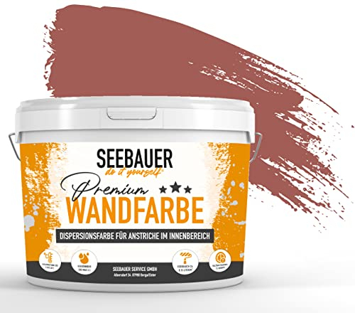 SEEBAUER diy Wandfarbe Rot 5L für Innen (No. 324 Cherry Kiss) Edelmatte dunkelrote Innenfarbe - Rottöne sehr hohe Deckkraft - Matt, Abwaschbar und Tropffrei