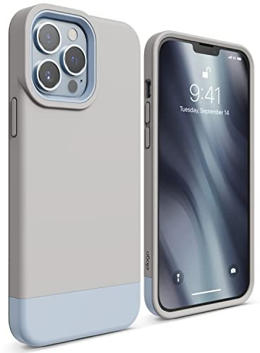 elago Glide Custodia Cover Compatibile con iPhone 13 Pro Max Case (6.7), Cover Protettiva in TPU Sottile, Protezione Fotocamera, Antigraffio, Design Semplice e Unico (Pietra Beige/Azzurro)