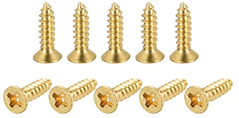 sourcing map 30 Stück Messing Holzschrauben, M3x12mm Kreuzschlitz Flachkopf, selbstschneidender Verbinder für Türen, Schränke, Holzmöbel