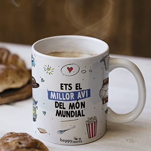 HappyMots Taza Abuelo Catalán| Tazas Originales para regalar Hechas en Cerámica | Tazas Desayuno | Apta Para el Microondas y el Lavavajillas | Tazas divertidas | Regalo Abuelo CAT