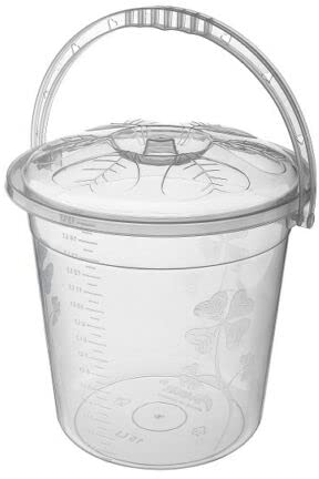 Plastic Bucket with Lid Handle Small Large Storage Bucket Bin Container Measures (20L, Clear)