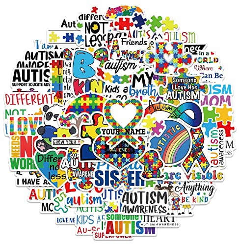HNTR® Autismus-Aufkleber, 50 Aufkleber für Neurodiversität, Puzzleteil und inspirierende Designs, Vinyl-Aufkleber für Laptops, Wasserflaschen, Sammelalben und Tagebücher, langlebig und wasserdicht