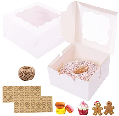 GUIFIER 30 Stück 6 Zoll Tortenschachtel mit Sichtfenster, Kraftpapier Geschenkbox mit Fenster Bäckerei Boxen, Kuchen Box Karton Donut Boxen Keksschachtel Cupcake Boxen für Brownie Dessert Cookie-Weiß