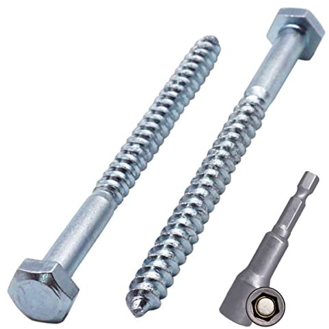 SKIR'CO 100 viti DIN 571 in acciaio zincato esagonale per legno M6 x 90 mm, viti per autobus, viti esagonali, bulloni a testa esagonale (con punta esagonale magnetica)