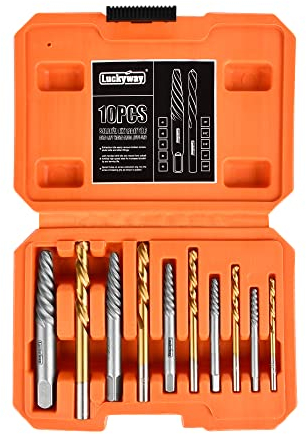 Luckyway 10-Piece Screw Extractor and Left Hand Drill Bit Set, Bolt Extractors, for Removing Broken Studs, Bolts, Socket Screws, and Fittings